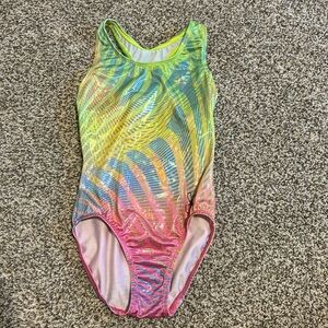 gk elite leotard, size xs, multicolor